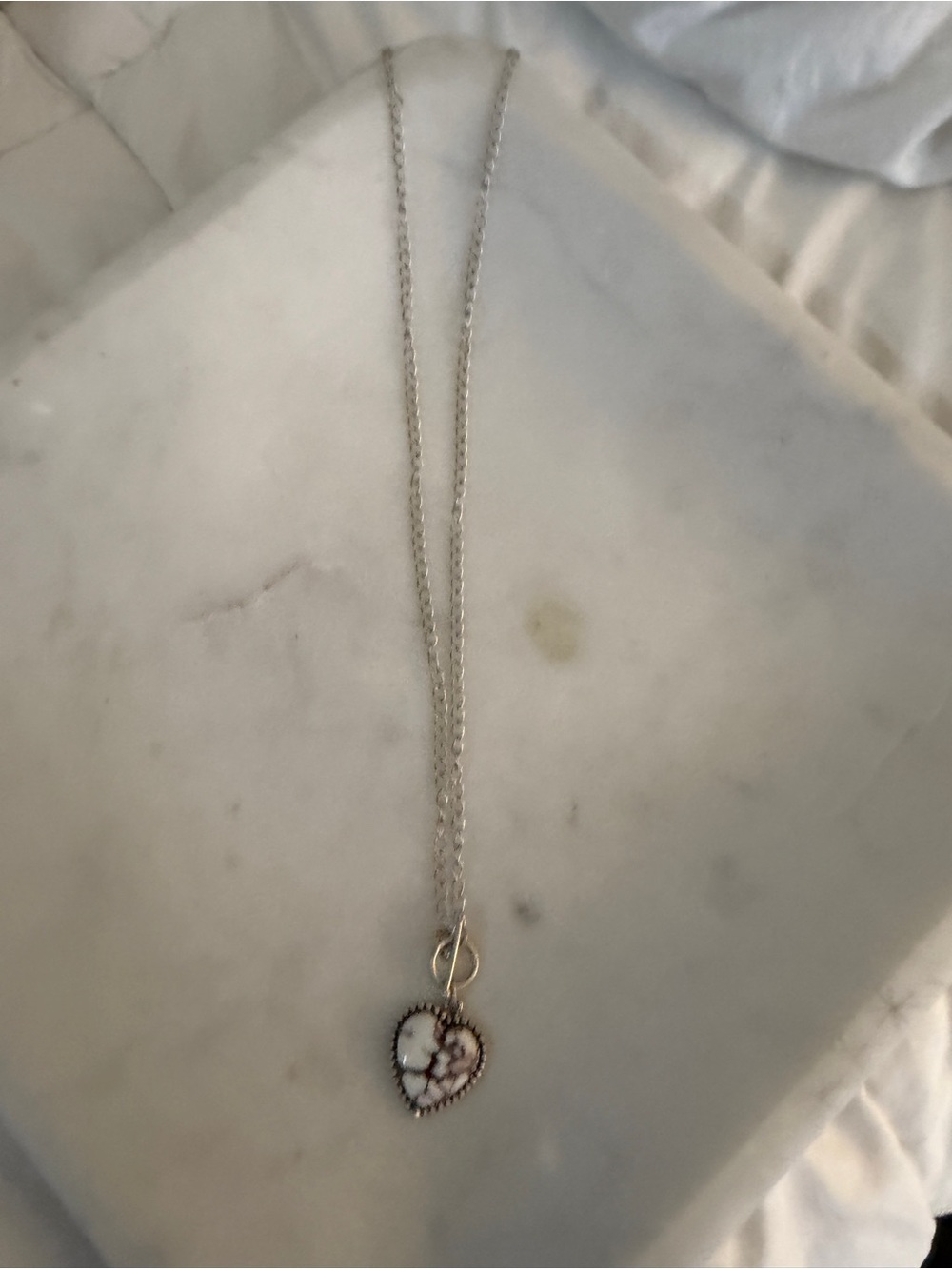 Silver Heart Pendant Necklace with White Enamel Detail